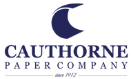 A blue and white logo for cauthorne paper company