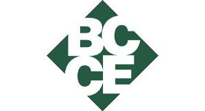 A green and white logo for bc ce