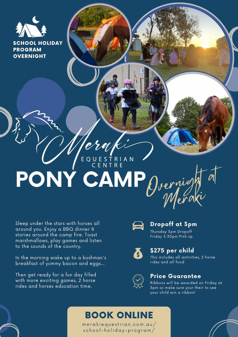 A Poster for a Pony Camp With People Riding Horses — Meraki Equestrian Centre in Mareeba, QLD