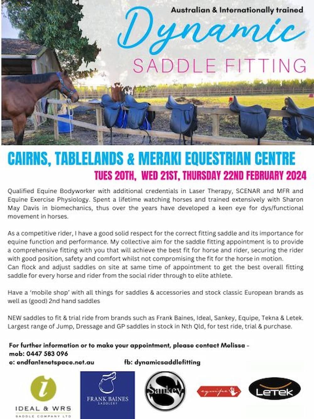 A Flyer for Dynamic Saddle Fitting — Meraki Equestrian Centre in Mareeba, QLD