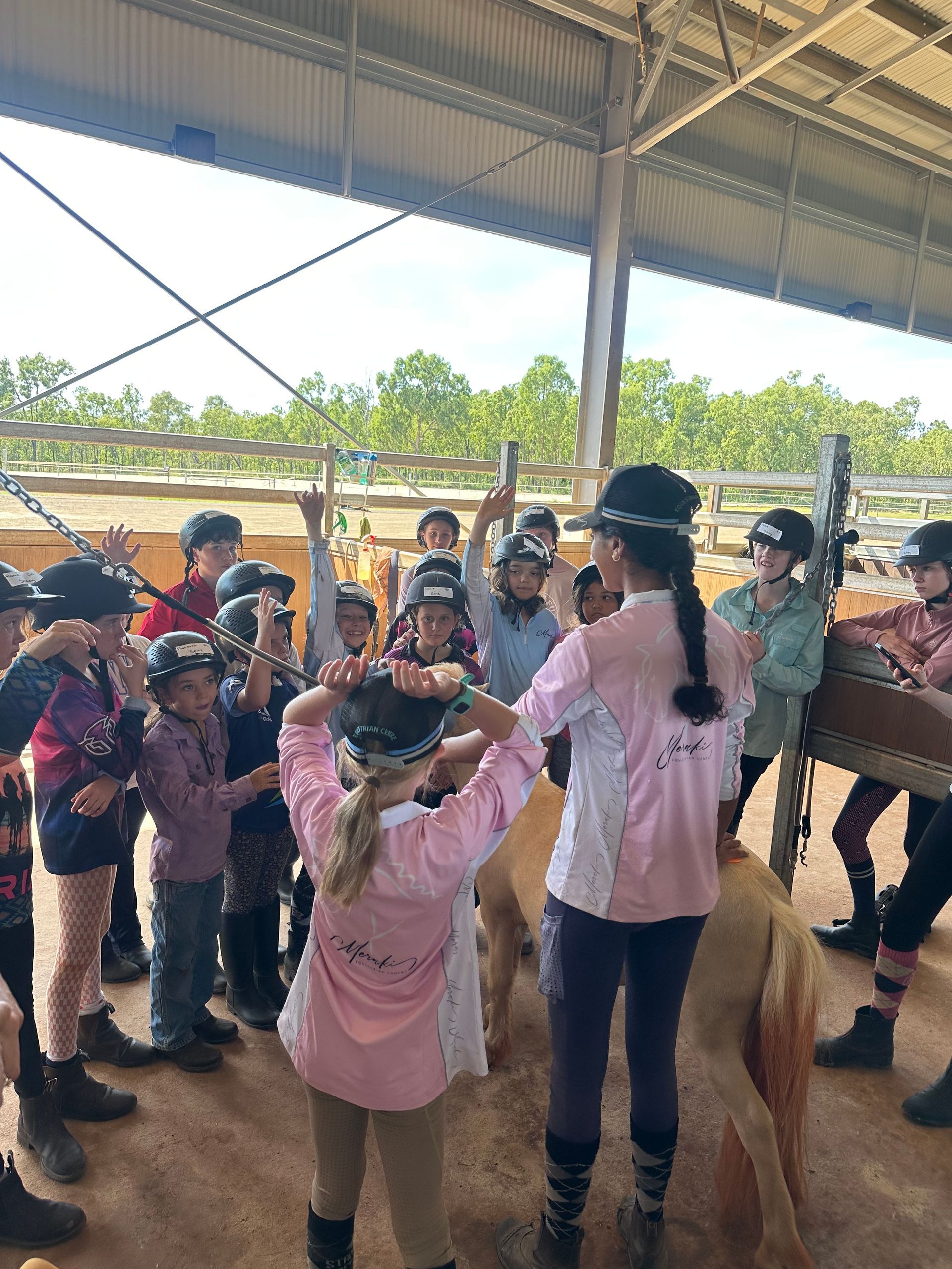 A Group of People Are Sitting at a Table With Plates of Food and Drinks — Meraki Equestrian Centre in Mareeba, QLD
