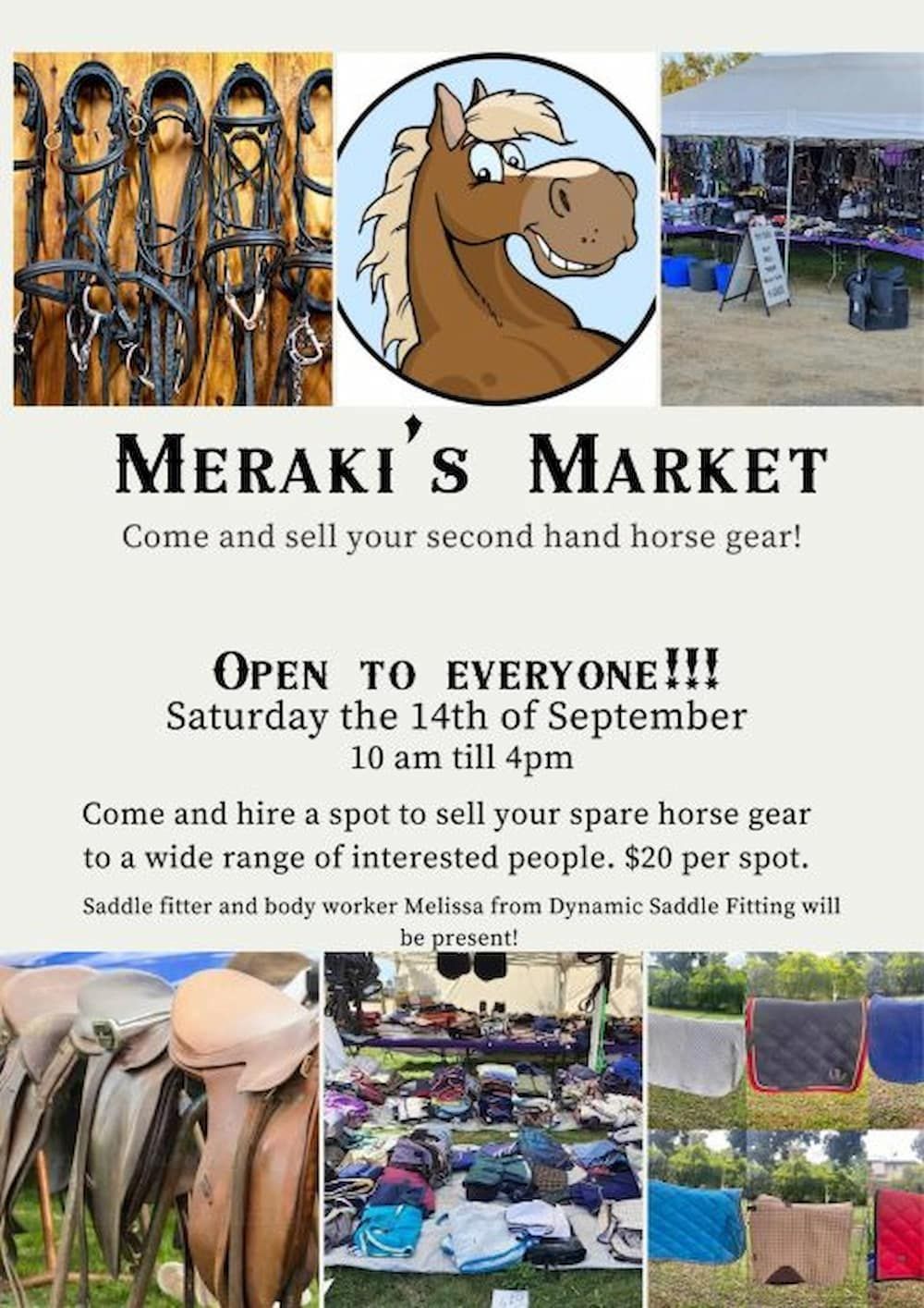 A Poster for Meraki 's Market That is Open to Everyone — Meraki Equestrian Centre in Mareeba, QLD