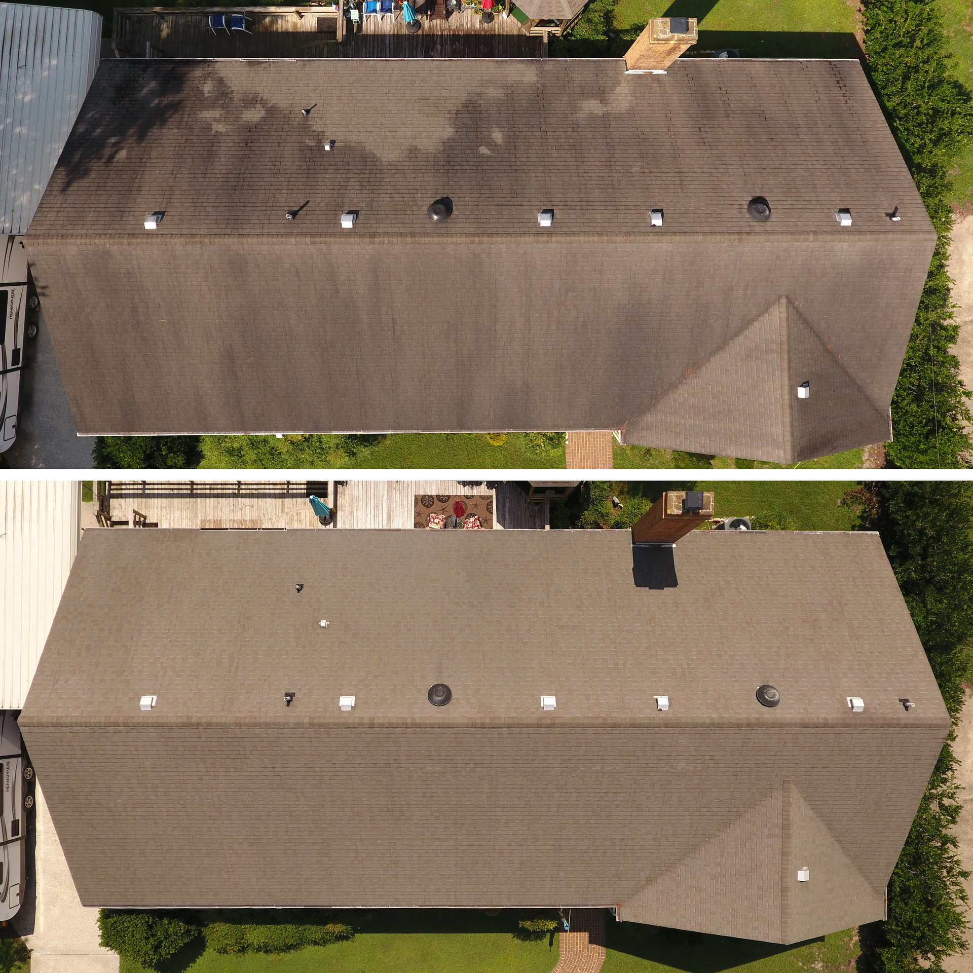 A roof wash in Hampton Roads, VA - Renew Property Wash hard at work