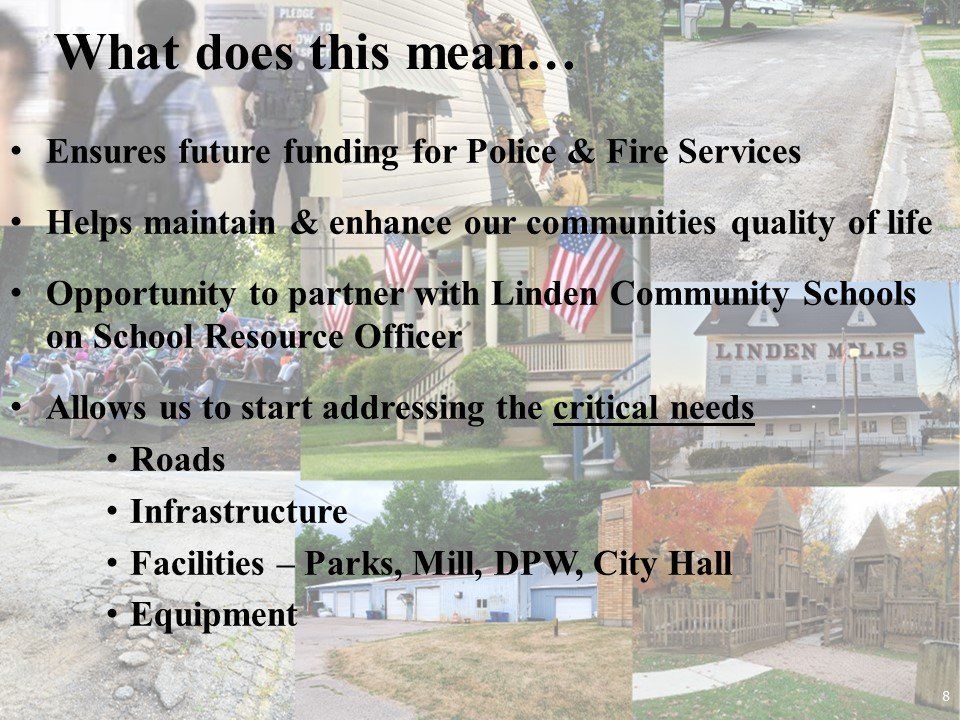 What does this mean ensures future funding for police & fire services helps maintain & enhance our communities quality of life