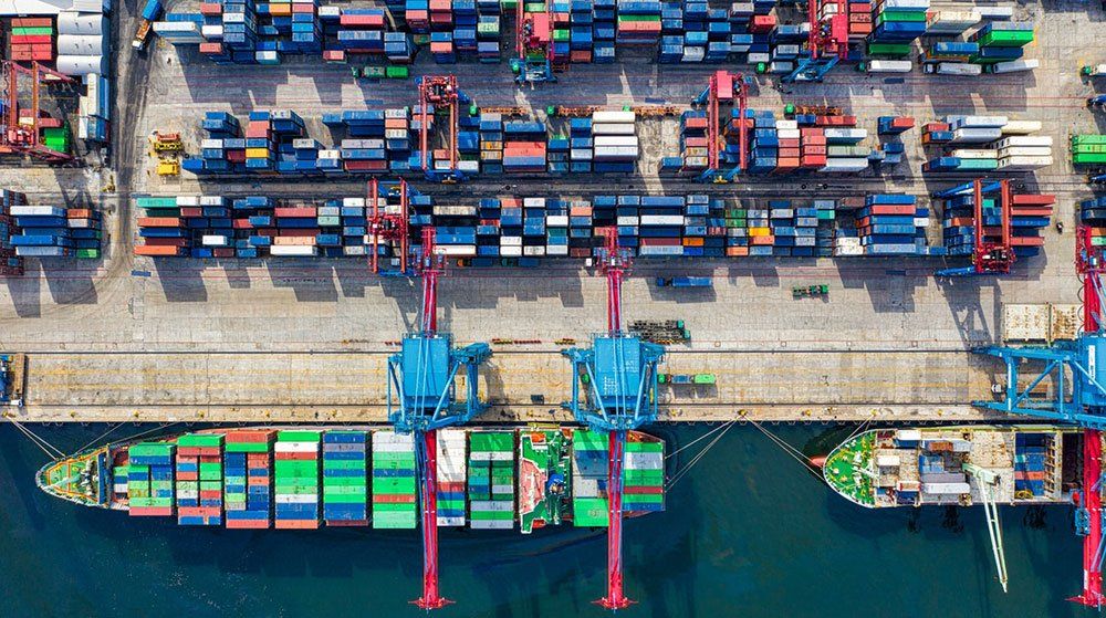 Container shipping boat at dock yard