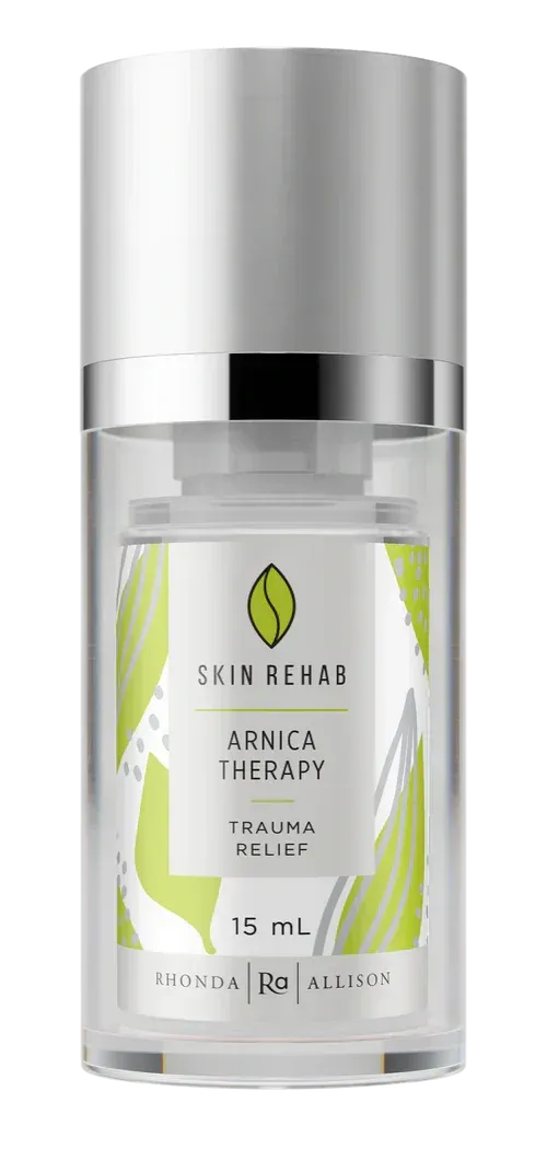 Bottle of Rhonda Allison Arnica Therapy gel for helping heal skin 