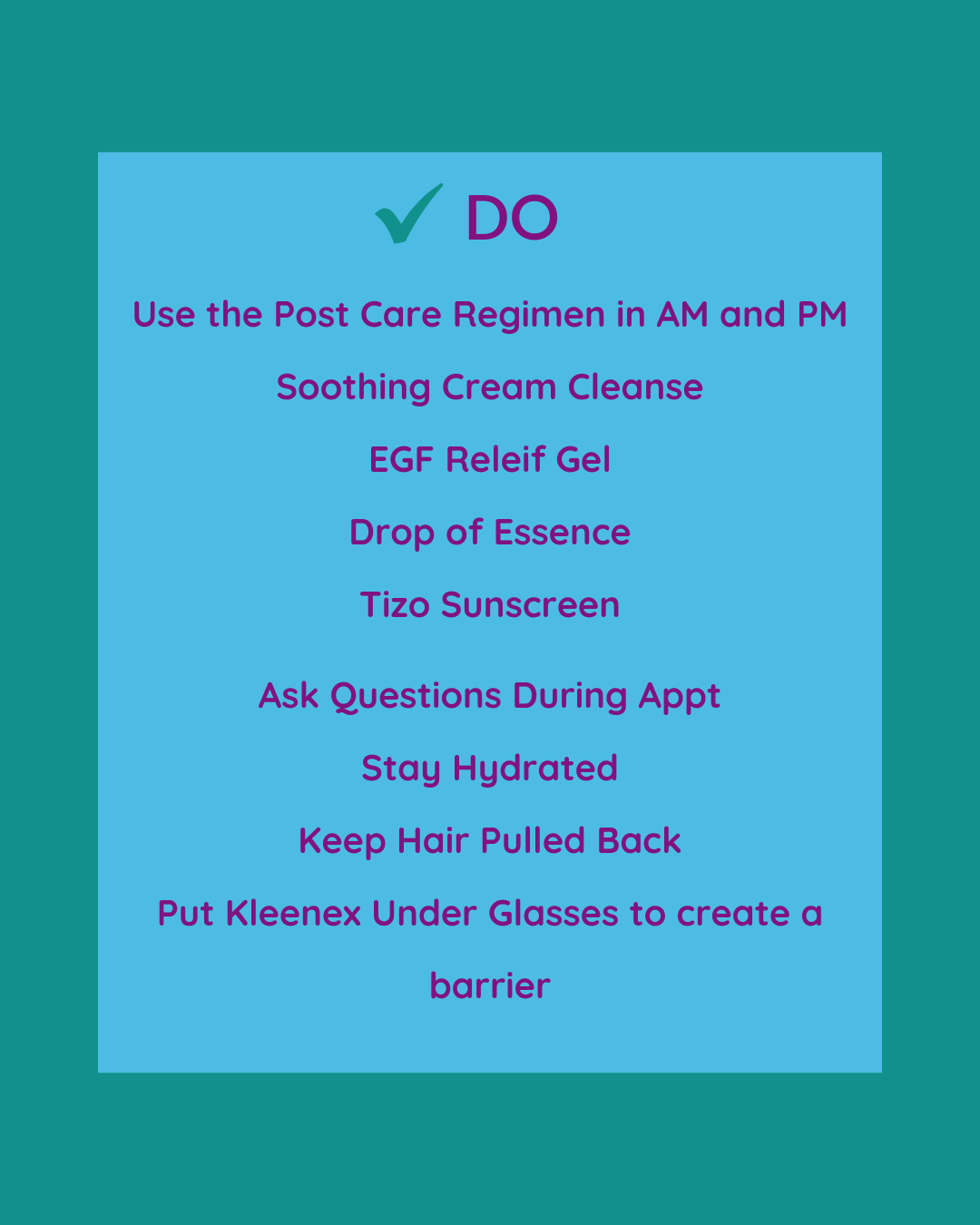 A list of things to do after a progressive chemical peel on a blue background