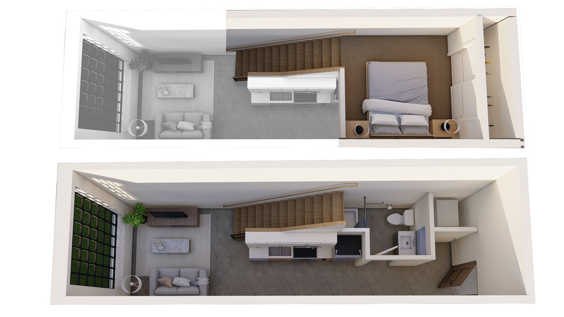 One bedroom loft floorplan