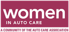 Women in Auto Care logo on a maroon background with white text and pink accent line | Dub's Garage