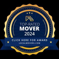 A blue and gold badge that says `` top-rated mover 2024 ''.