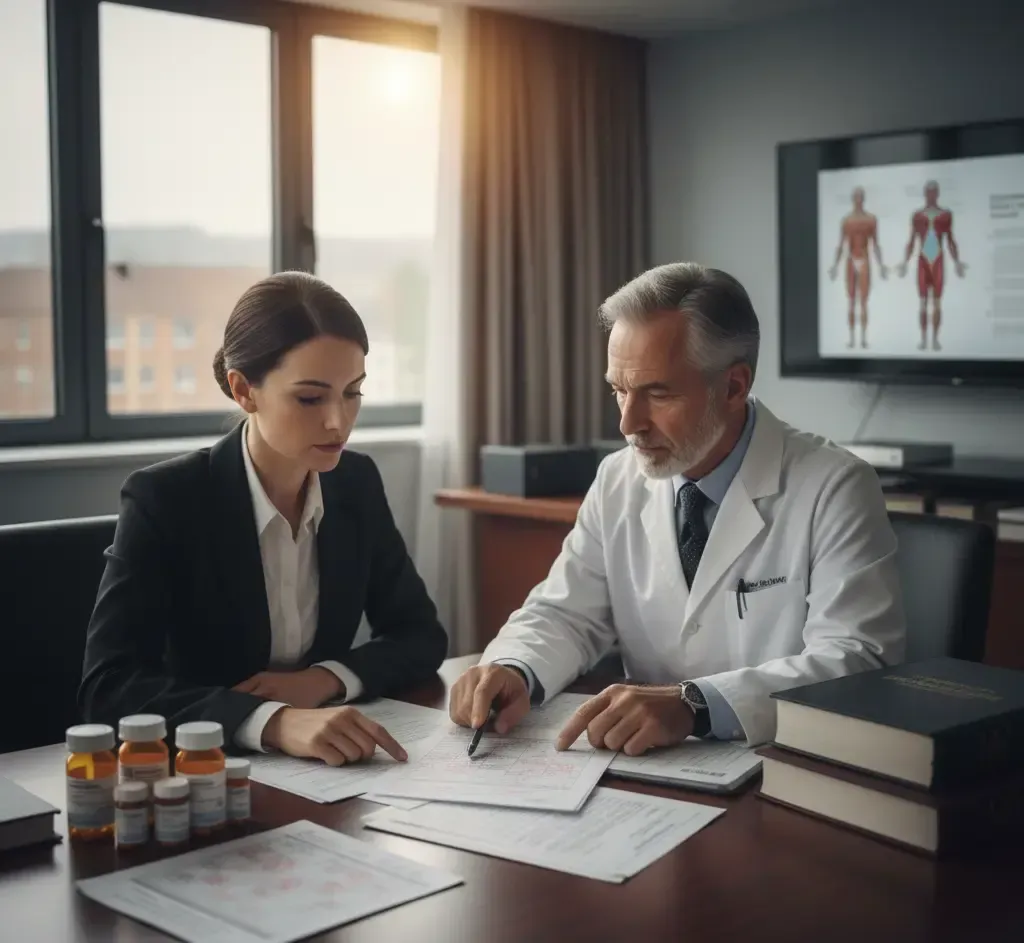 Chicago nursing home medication error attorney collaborating with medical expert on case strategy