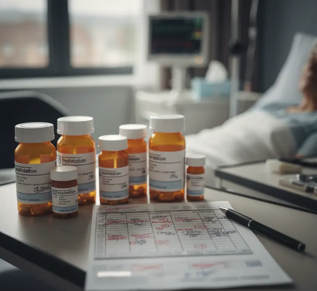Nursing home medication chart showing documentation errors and missed doses