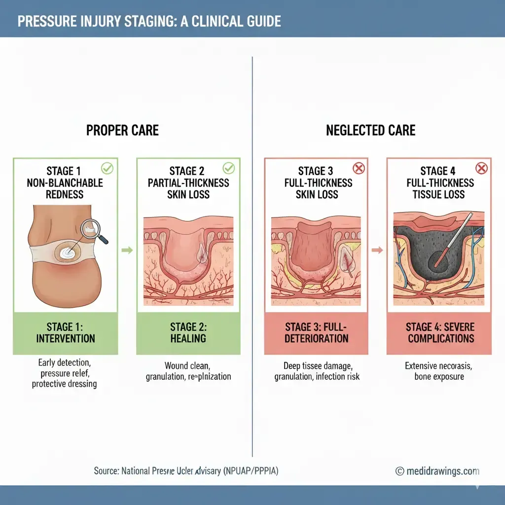 Medical stages of nursing home bed sore development and neglect in Chicago