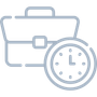 A line drawing of a briefcase and a clock.