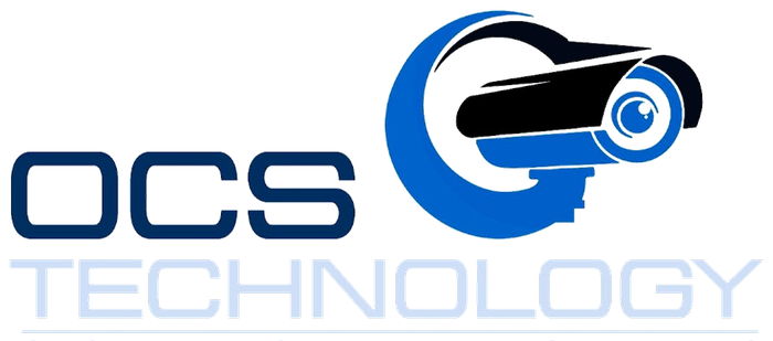 The logo for ocs technology shows a security camera in a blue circle.