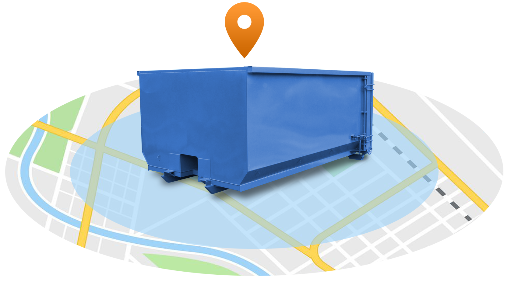 Blue delivery truck on a map with an orange location pin, suggesting package tracking or navigation