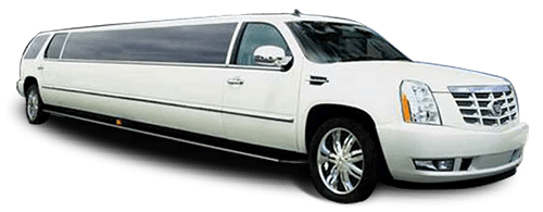 A white limousine is parked on a white background.