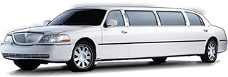 A white limousine is parked on a white background.