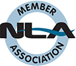 The nla member association logo is a black and blue circle with a blue line in the middle.