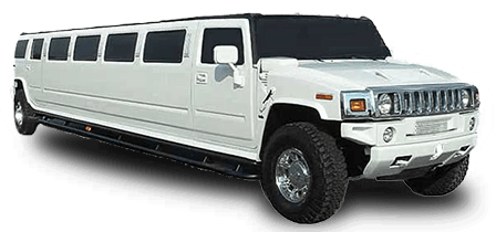 A white hummer limousine is parked on a white background.