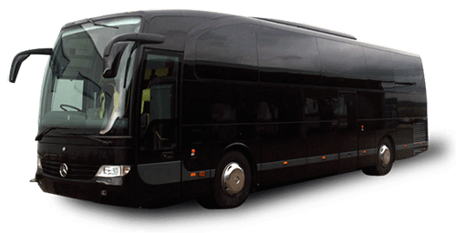 A black bus is parked on a white background