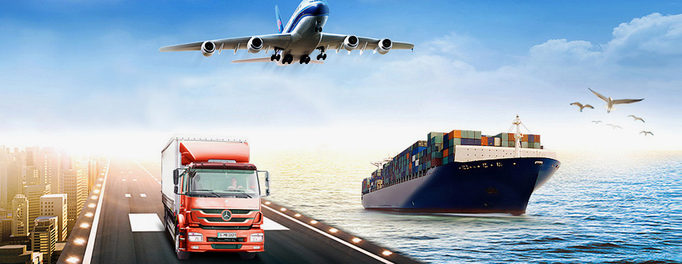 types of logistical transportation  An airplane, truck and a ship.