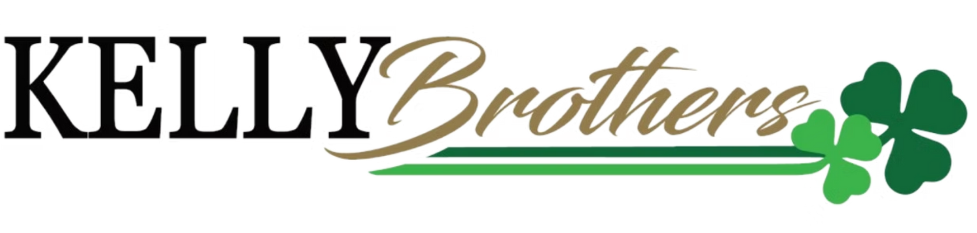 KELLY Brothers logo in black and gold script with a green shamrock