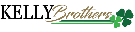 KELLY Brothers logo in black and gold script with a green shamrock
