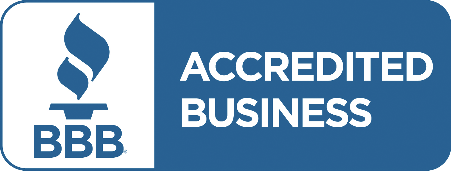 BBB Accredited Business logo in blue and white with shield icon and text