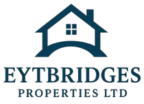 Logo for Eytbridges Properties Ltd: dark blue house silhouette with arch above text.