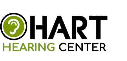 The hart hearing center logo is green and black