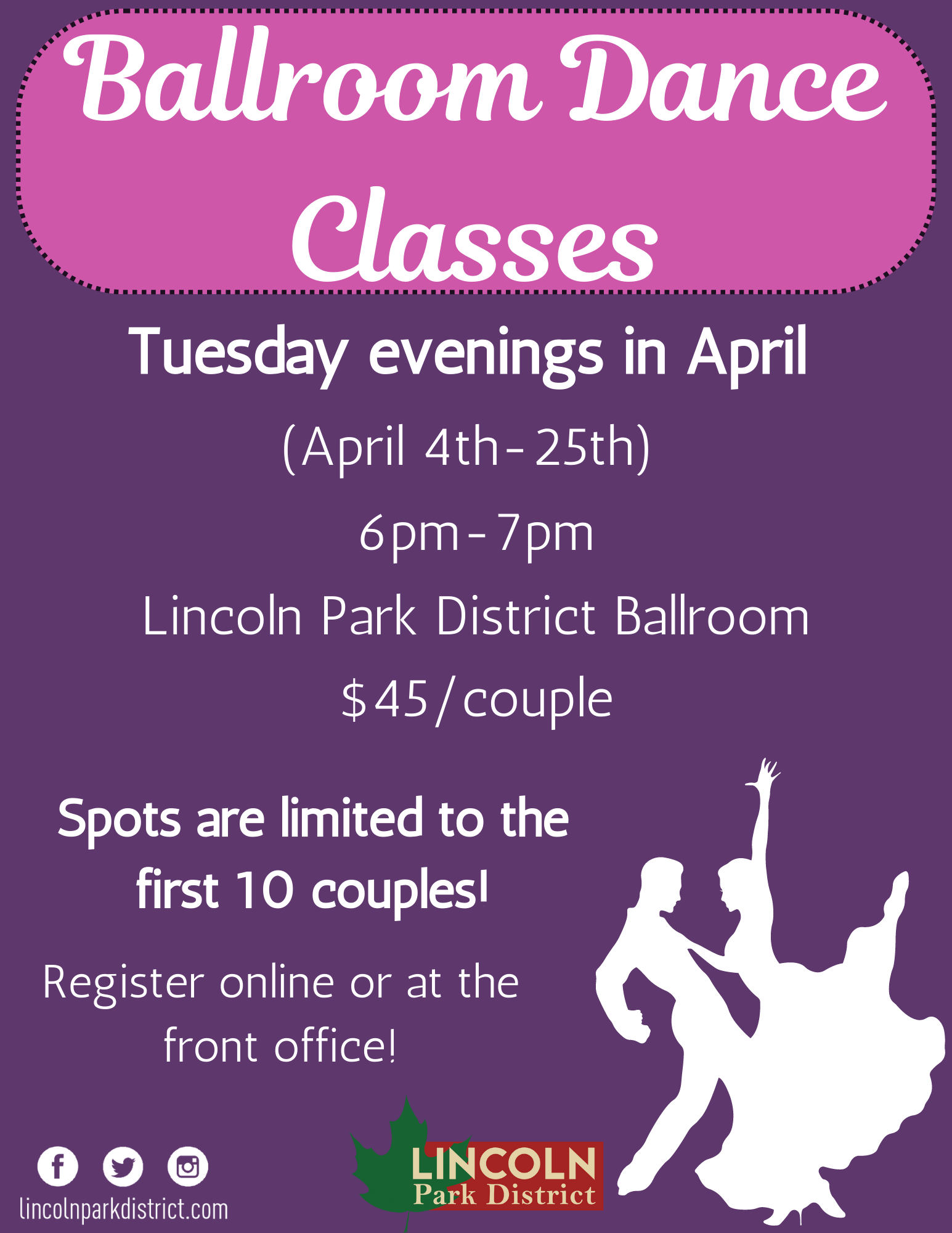 An advertisement for ballroom dance classes in april