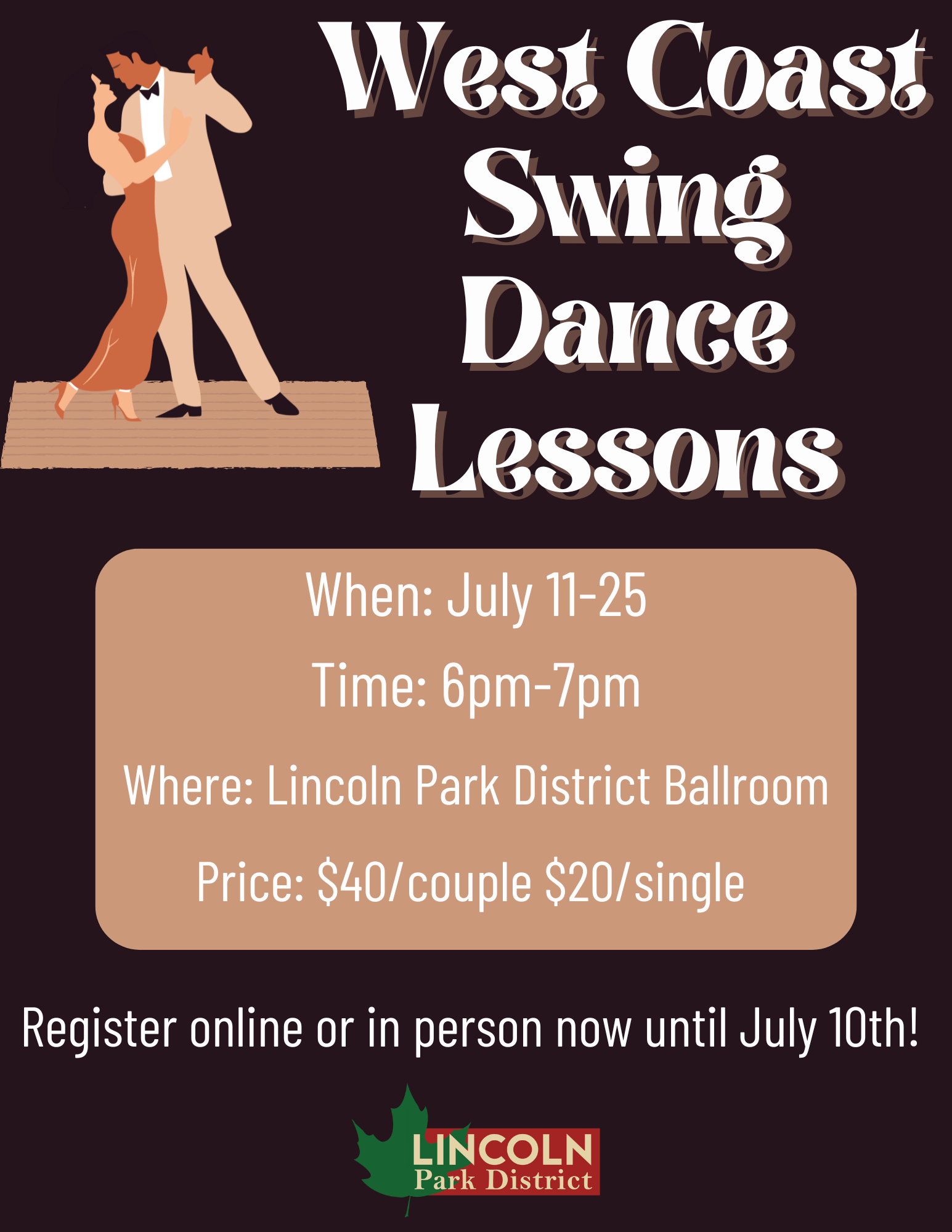 A poster for west coast swing dance lessons.