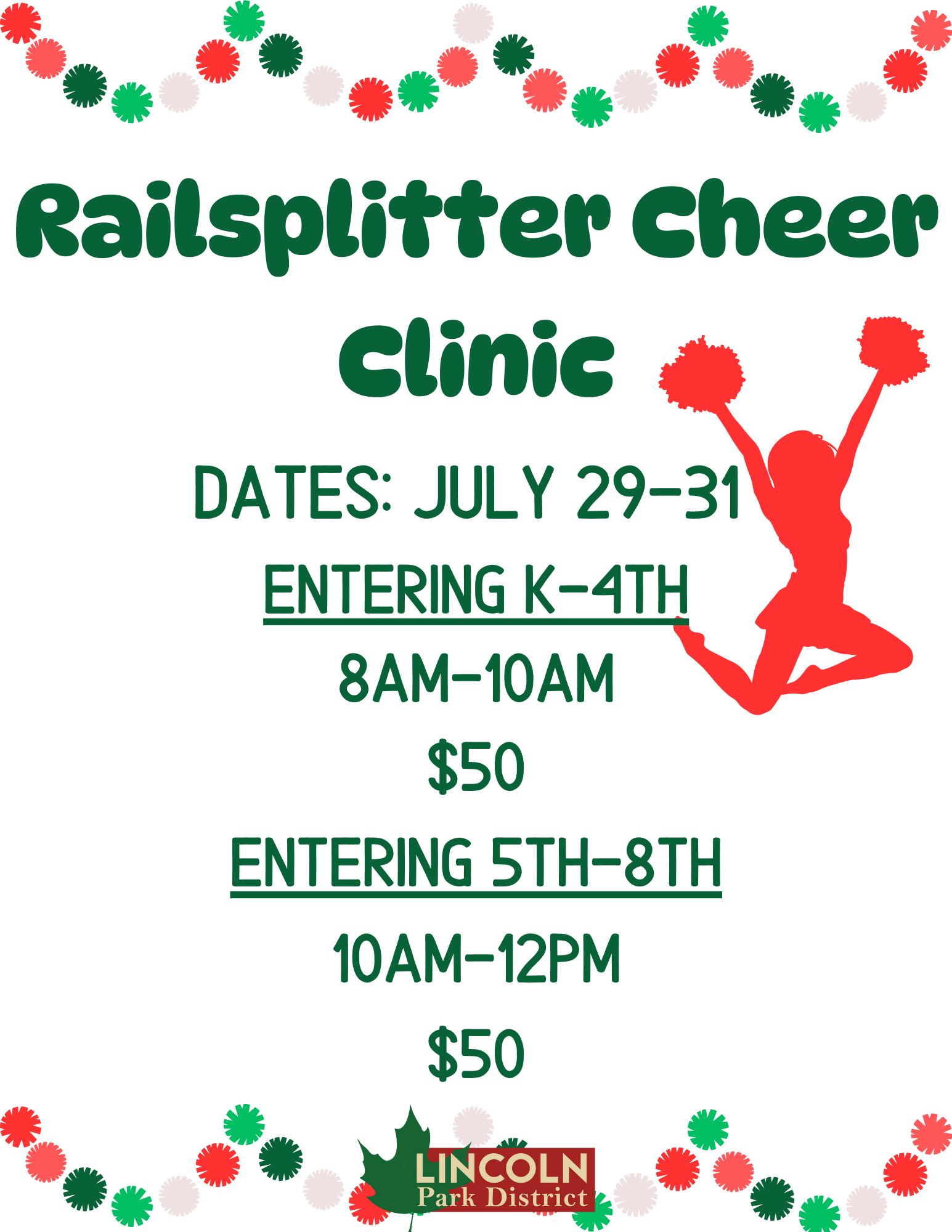 A cheerleader is jumping in the air on a poster for a cheer clinic.