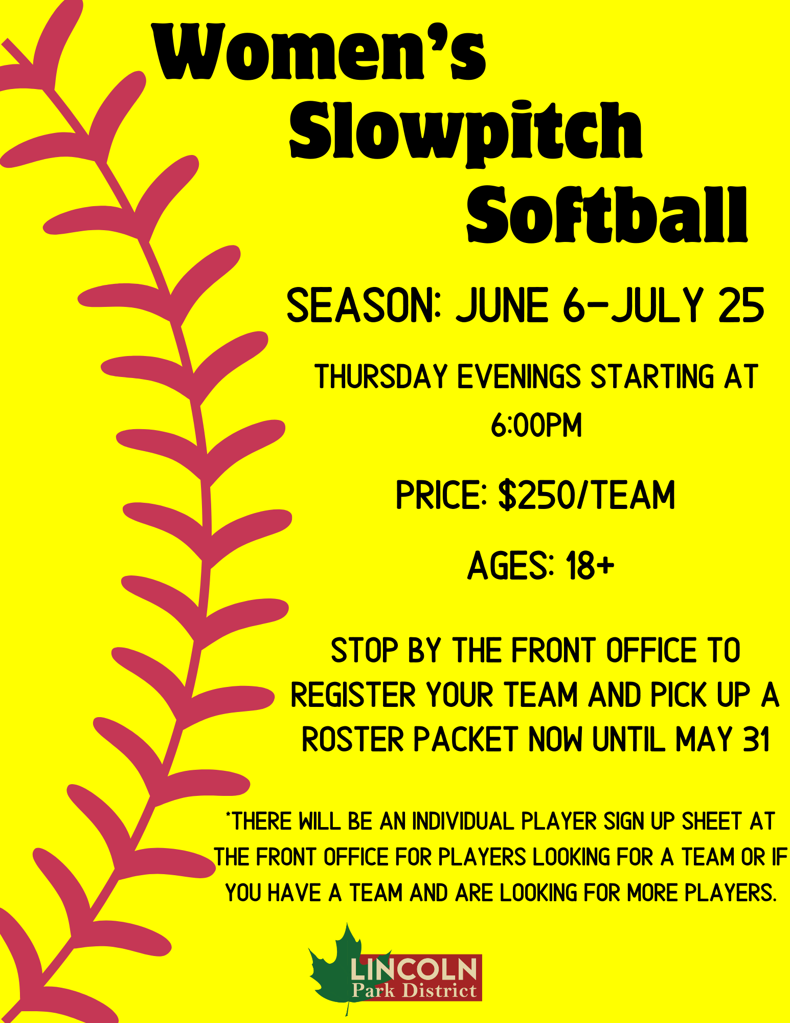 A poster for women 's slowpitch softball season