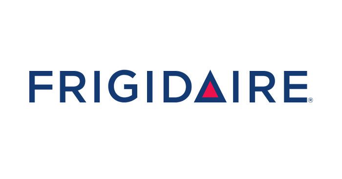 Frigidaire logo: Dark blue text with a red triangle over the "i".