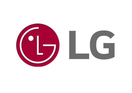 LG logo: Red circle with white outline and face, gray “LG” text.