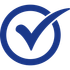Blue check mark inside a blue circle, indicating approval or completion.