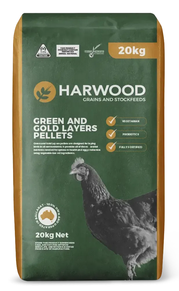 Green and Gold Layer Pellets
 - Feed Product from Harwood Grains