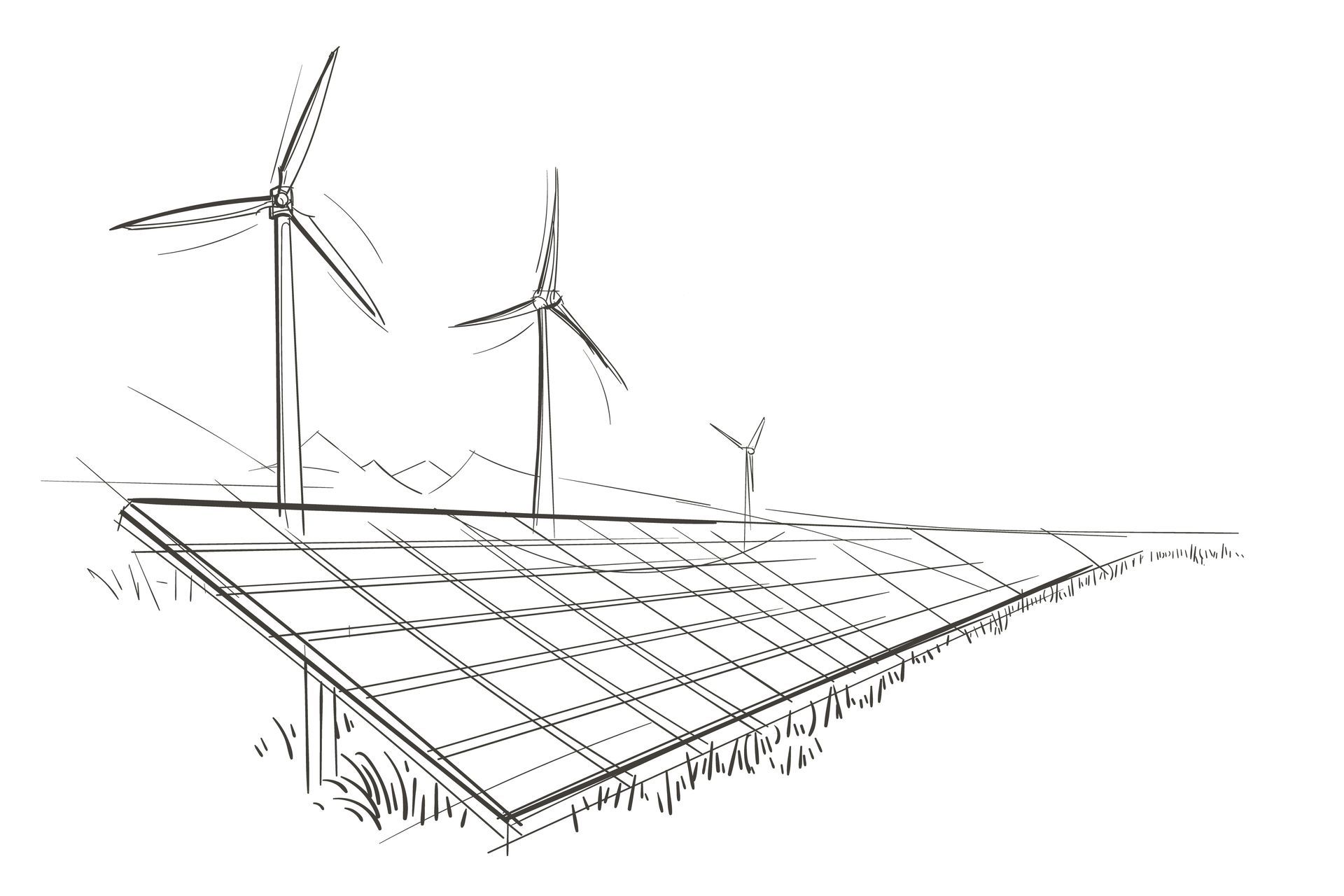 Illustration Solaranlage und Windräder