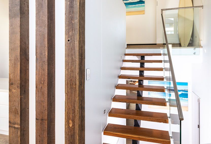 Wooden Staircase With Glass Railing — Burmah Constructions In Kangaroo Valley, NSW