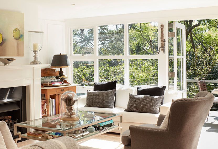 Bright Living Room With White Sofa, Glass Coffee Table — Burmah Constructions In Kangaroo Valley, NSW