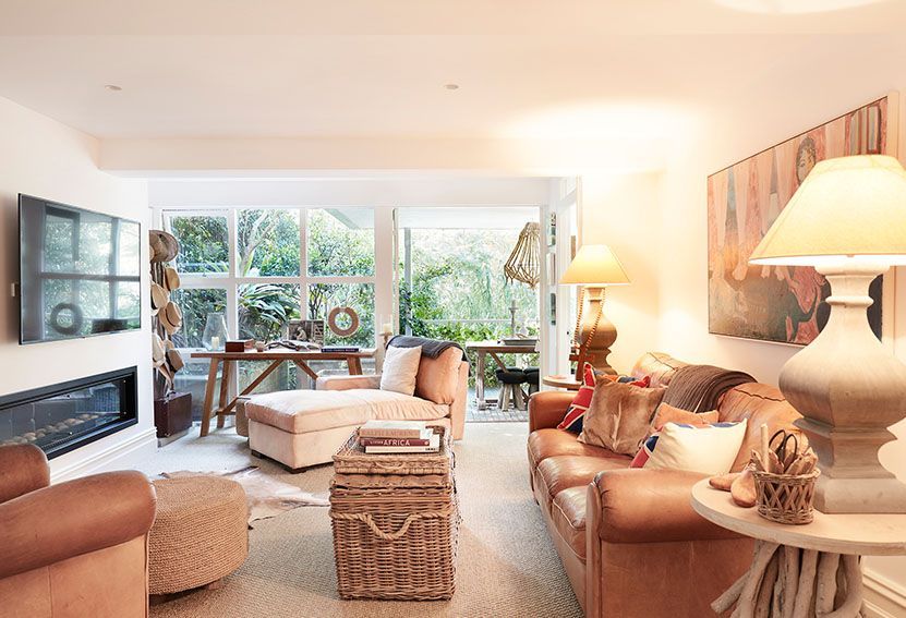 Cozy Living Room With Leather Sofas — Burmah Constructions In Kangaroo Valley, NSW