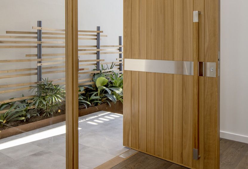 Wooden Door With Stainless Steel Handle — Burmah Constructions In Kangaroo Valley, NSW