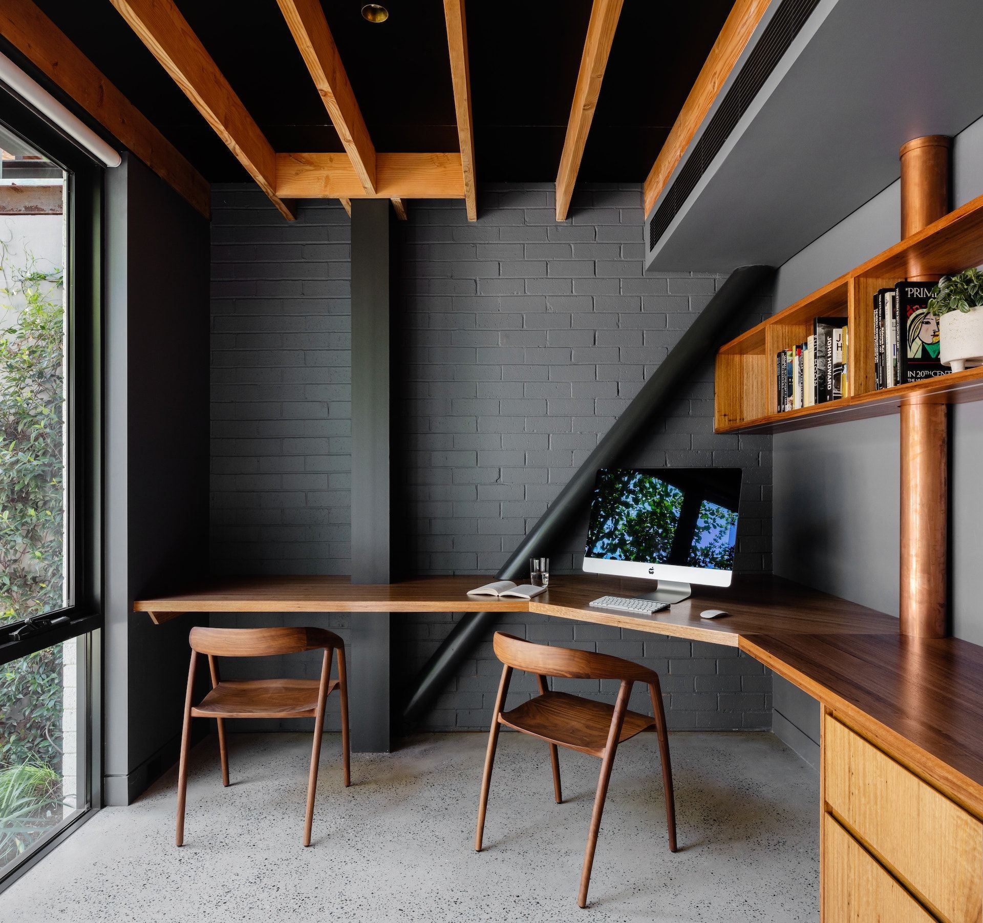 Modern Home Office With Wood Desk — Burmah Constructions In Kangaroo Valley, NSW