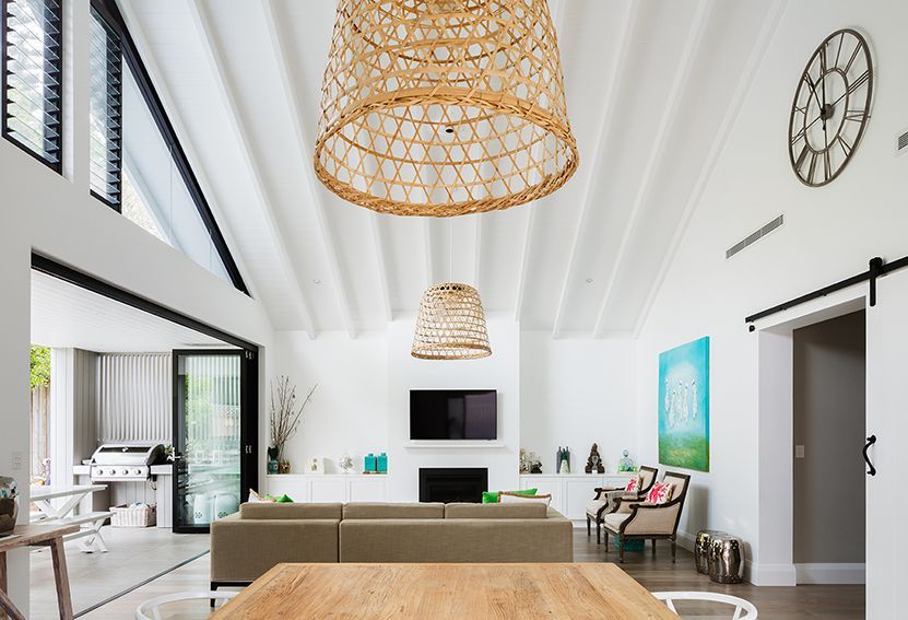 Bright, Open Living Room With High White-beamed Ceiling — Burmah Constructions In Kangaroo Valley, NSW