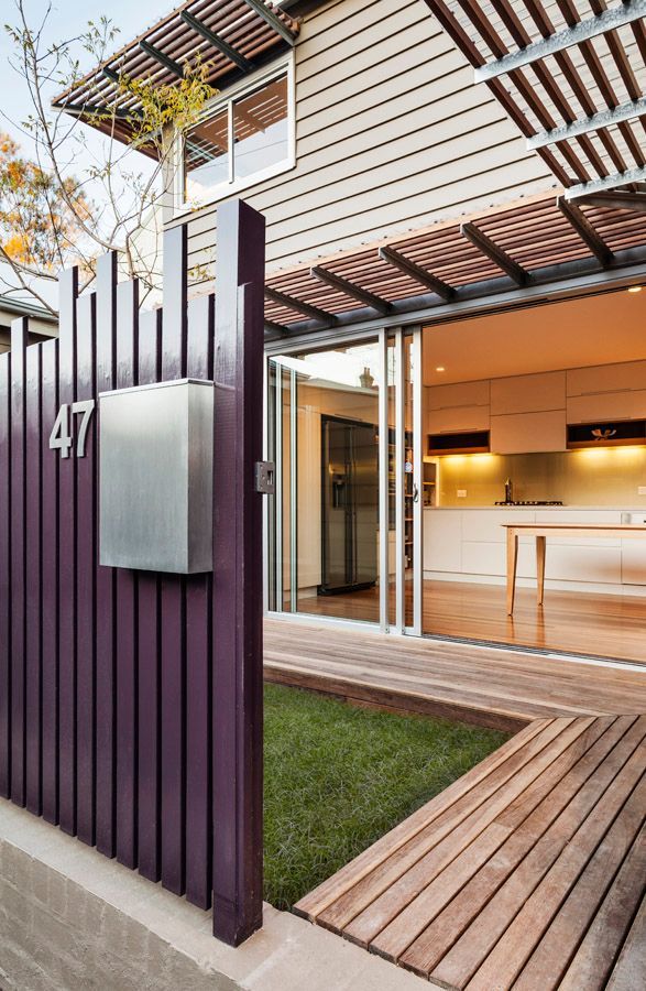 Purple Gate With Address 47 and Stainless Steel Mailbox — Burmah Constructions In Kangaroo Valley, NSW