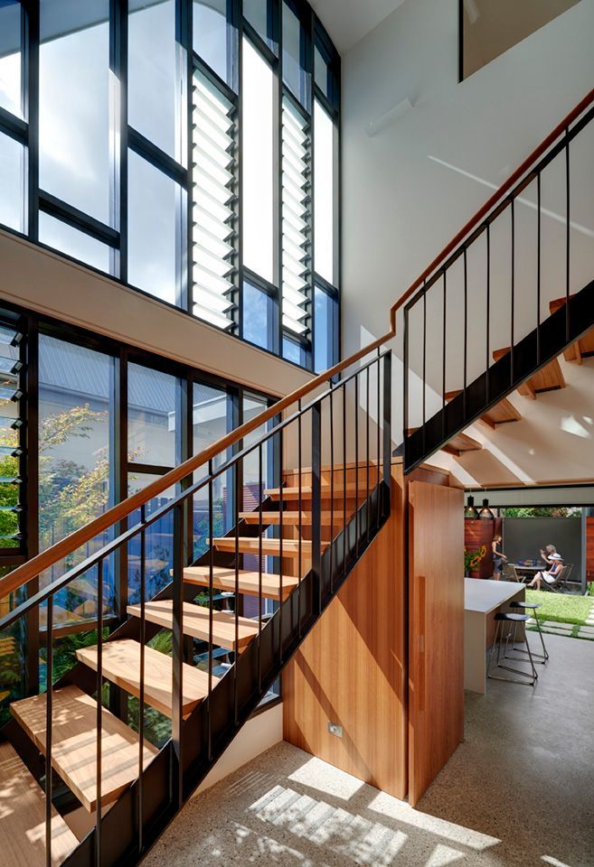 Staircase With Wooden Steps and Black Metal Railings — Burmah Constructions In Kangaroo Valley, NSW