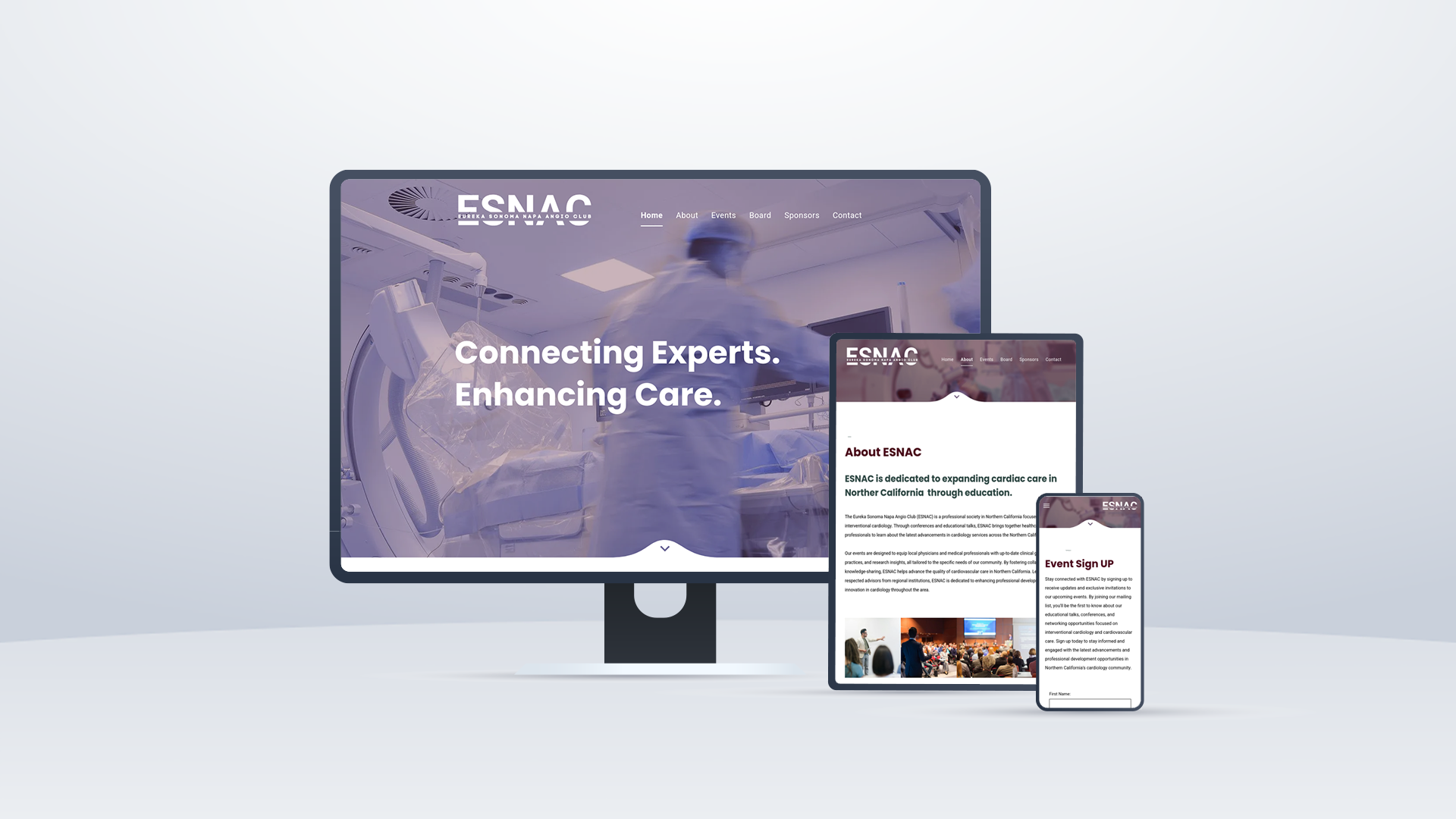 the ESNAC.org website shown in different screens 