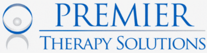 a blue and white logo for premier therapy solutions